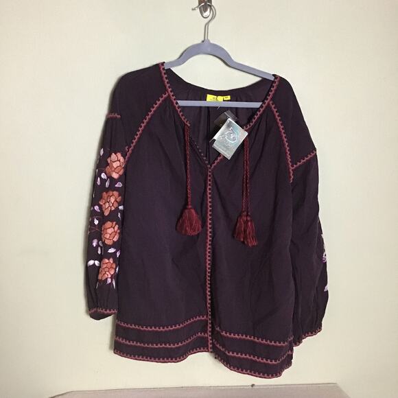 Roller Rabbit Women Nyima Plum Boho Peasant Slv Shirt Jacket Sz XS/S NWT - Picture 3 of 9